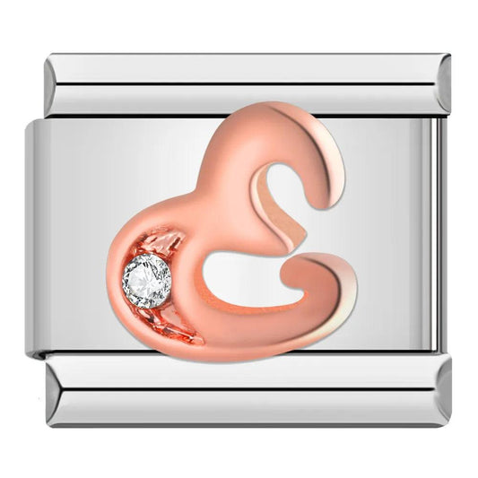 Letter E in Rose Gold with Stones, on Silver - Charms Official