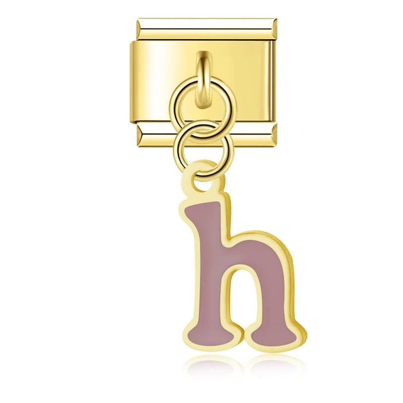 Letter H in Purple, on Gold - Charms Official