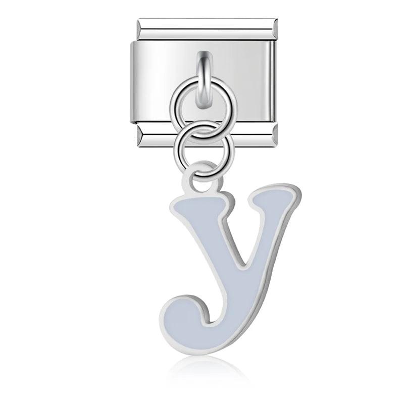 Letter Y in Grey, on Silver - Charms Official